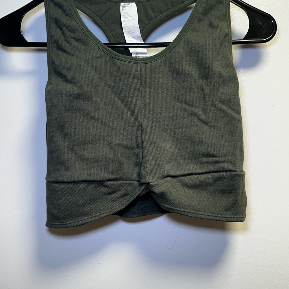 Fabletics Olive Green Crop Top with Built In Bra